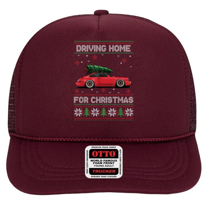 Christmas Tree Oldtimer Car Xmas Ugly Sweater Pullover Look High Crown Mesh Back Trucker Hat