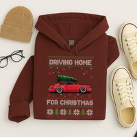Christmas Tree Oldtimer Car Xmas Ugly Sweater Pullover Look Hoodie