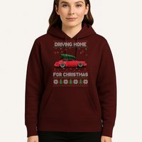 Christmas Tree Oldtimer Car Xmas Ugly Sweater Pullover Look Hoodie