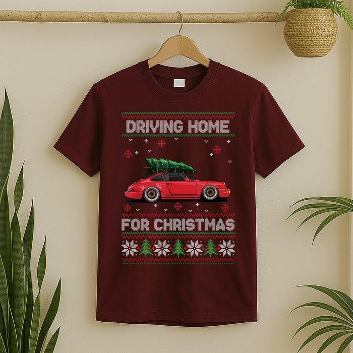 Christmas Tree Oldtimer Car Xmas Ugly Sweater Pullover Look T-Shirt