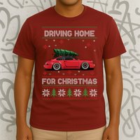 Christmas Tree Oldtimer Car Xmas Ugly Sweater Pullover Look T-Shirt