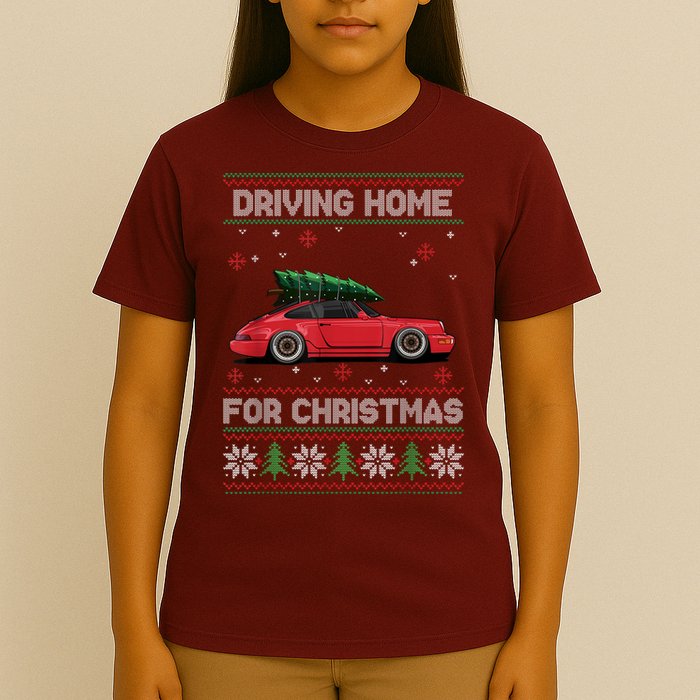 Christmas Tree Oldtimer Car Xmas Ugly Sweater Pullover Look T-Shirt
