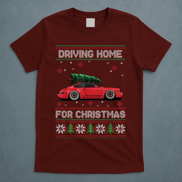 Christmas Tree Oldtimer Car Xmas Ugly Sweater Pullover Look T-Shirt