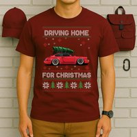 Christmas Tree Oldtimer Car Xmas Ugly Sweater Pullover Look T-Shirt