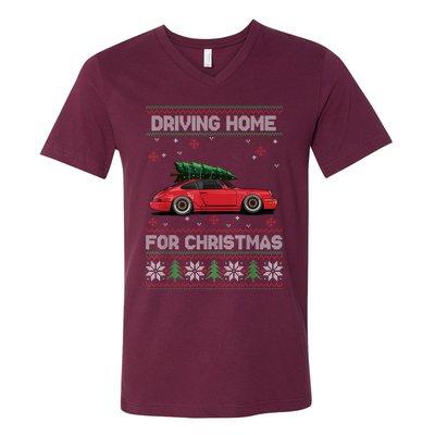 Christmas Tree Oldtimer Car Xmas Ugly Sweater Pullover Look V-Neck T-Shirt