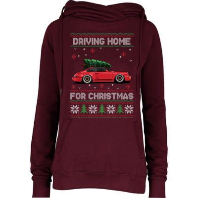 Christmas Tree Oldtimer Car Xmas Ugly Sweater Pullover Look Womens Funnel Neck Pullover Hood