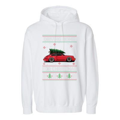 Christmas Tree Oldtimer Car Xmas Ugly Sweater Pullover Look Garment-Dyed Fleece Hoodie