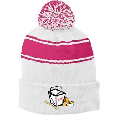 Chinese Take Out Fortune Cookie Asian Inspired Stripe Pom Pom Beanie