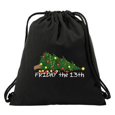 Christmas Tree Ornaments Fallen Over Friday The 13th Drawstring Bag