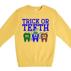 Cute Trick Or Teeth Dentist Halloween Funny Dental Hygienist Gift Premium Crewneck Sweatshirt