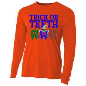 Cute Trick Or Teeth Dentist Halloween Funny Dental Hygienist Gift Cooling Performance Long Sleeve Crew