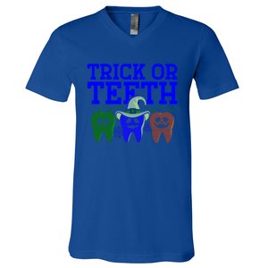 Cute Trick Or Teeth Dentist Halloween Funny Dental Hygienist Gift V-Neck T-Shirt