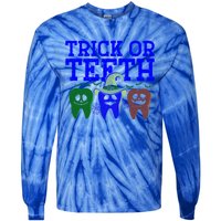 Cute Trick Or Teeth Dentist Halloween Funny Dental Hygienist Gift Tie-Dye Long Sleeve Shirt