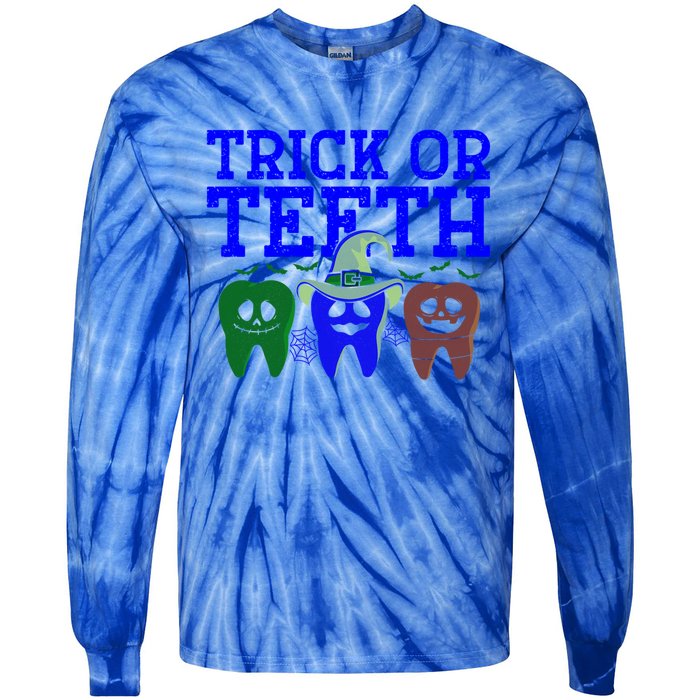 Cute Trick Or Teeth Dentist Halloween Funny Dental Hygienist Gift Tie-Dye Long Sleeve Shirt