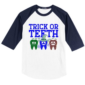 Cute Trick Or Teeth Dentist Halloween Funny Dental Hygienist Gift Baseball Sleeve Shirt