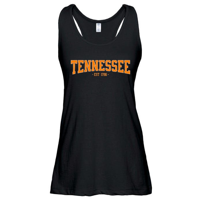 Classic Tn Orange Print Retro Varsity Vintage Tennessee Ladies Essential Flowy Tank