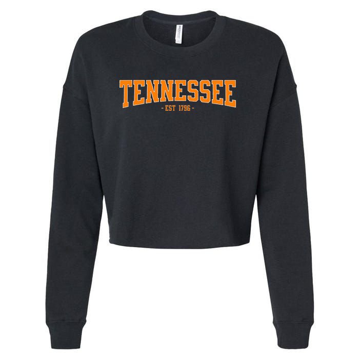 Classic Tn Orange Print Retro Varsity Vintage Tennessee Cropped Pullover Crew