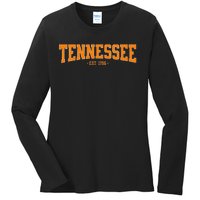 Classic Tn Orange Print Retro Varsity Vintage Tennessee Ladies Long Sleeve Shirt