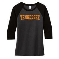 Classic Tn Orange Print Retro Varsity Vintage Tennessee Women's Tri-Blend 3/4-Sleeve Raglan Shirt