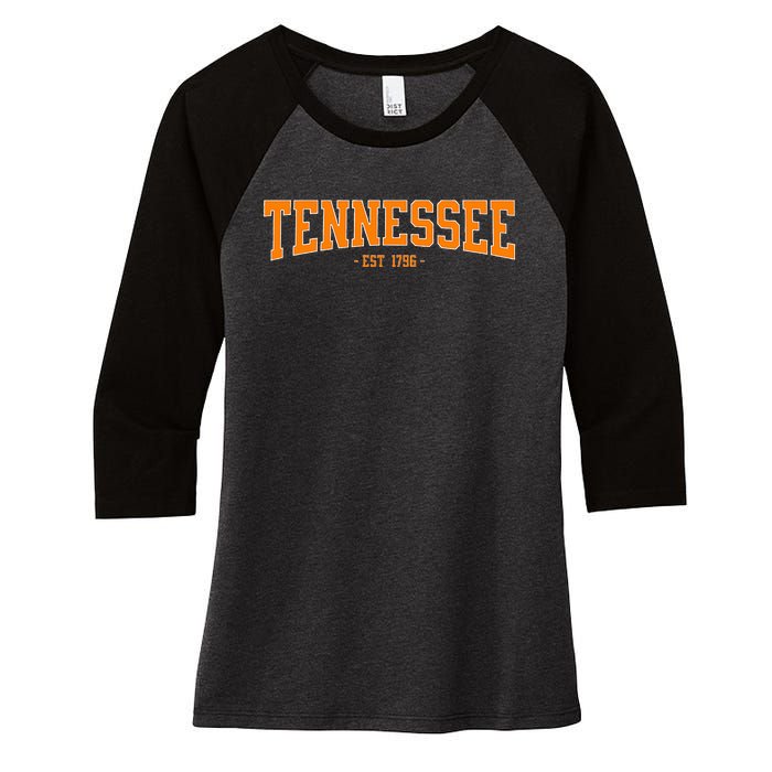 Classic Tn Orange Print Retro Varsity Vintage Tennessee Women's Tri-Blend 3/4-Sleeve Raglan Shirt