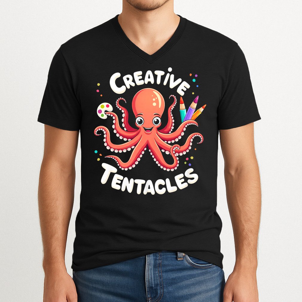 Creative Tentacles Octopus Artist V-Neck T-Shirt