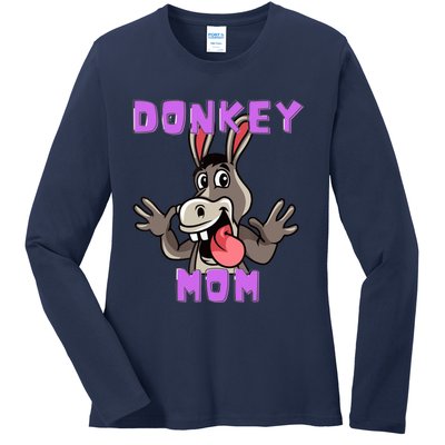 Cute Tongue Out Funny Silly Donkey Mom Design Ladies Long Sleeve Shirt