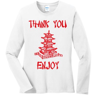 Chinese Take Out Thank You Enjoy Halloween 2020 Costume Ladies Long Sleeve Shirt
