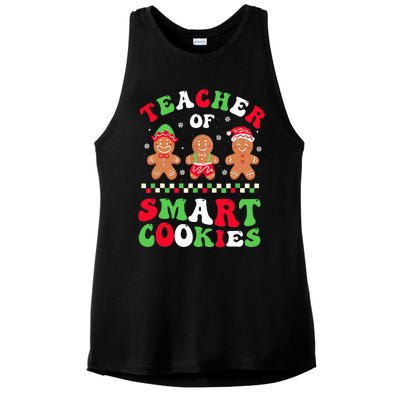 Christmas Teacher Of Smart Cookies Gingerbread Crew Groovy Ladies PosiCharge Tri-Blend Wicking Tank