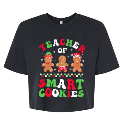 Christmas Teacher Of Smart Cookies Gingerbread Crew Groovy Bella+Canvas Jersey Crop Tee