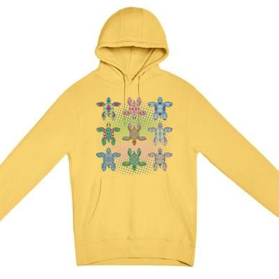 Colorful Tribal Pattern Sea Turtles Premium Pullover Hoodie