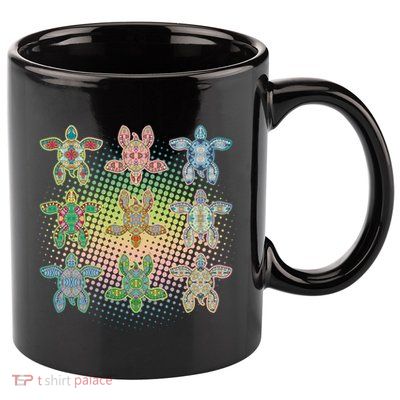 Colorful Tribal Pattern Sea Turtles 11oz C Handle Ceramic Mug