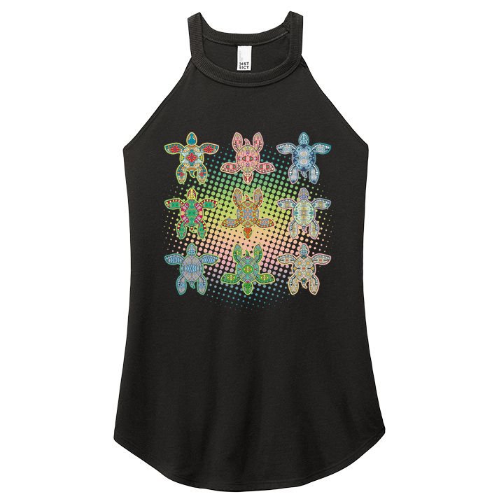 Colorful Tribal Pattern Sea Turtles Women's Perfect Tri Rocker Tank