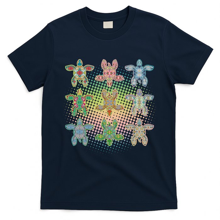 Colorful Tribal Pattern Sea Turtles T-Shirt