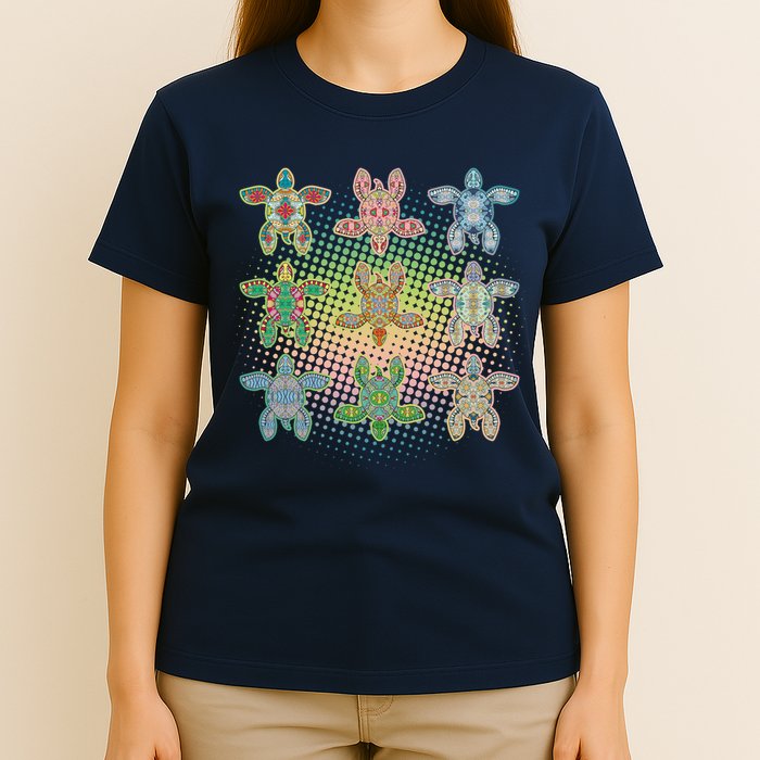 Colorful Tribal Pattern Sea Turtles T-Shirt