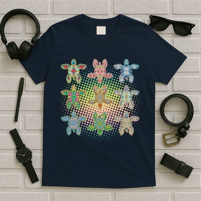 Colorful Tribal Pattern Sea Turtles T-Shirt