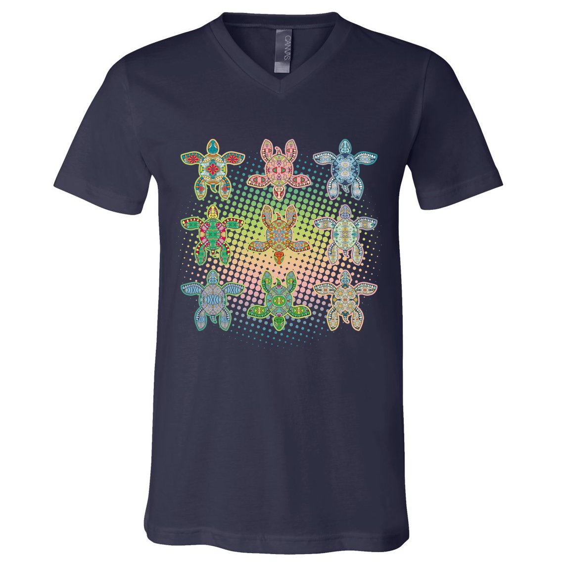 Colorful Tribal Pattern Sea Turtles V-Neck T-Shirt