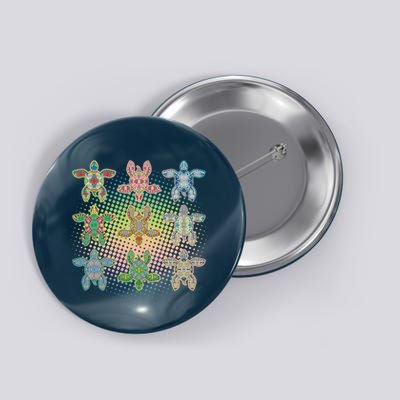 Colorful Tribal Pattern Sea Turtles Button