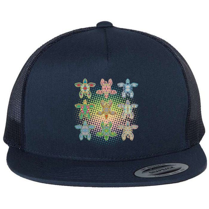 Colorful Tribal Pattern Sea Turtles Flatbill Hat