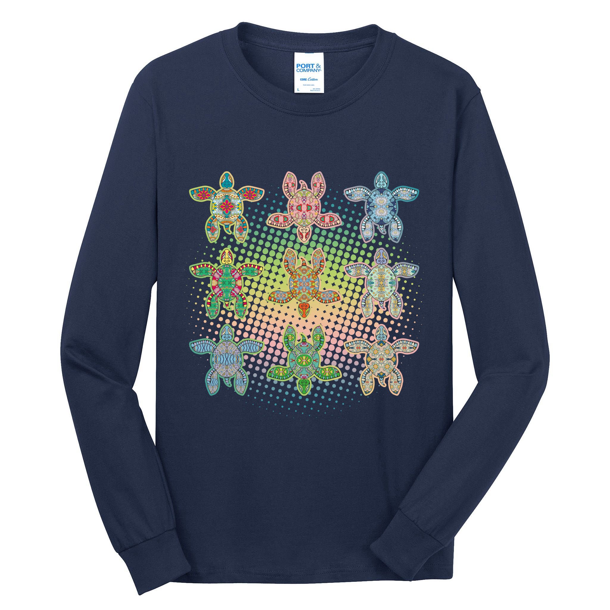 Colorful Tribal Pattern Sea Turtles Tall Long Sleeve T-Shirt