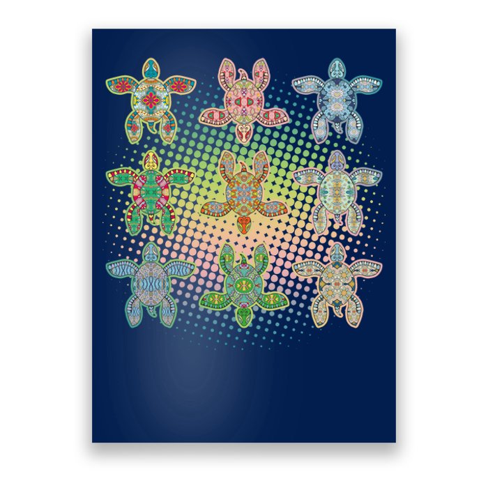 Colorful Tribal Pattern Sea Turtles Poster