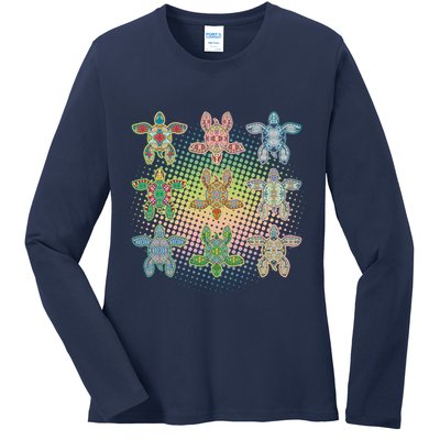 Colorful Tribal Pattern Sea Turtles Ladies Long Sleeve Shirt