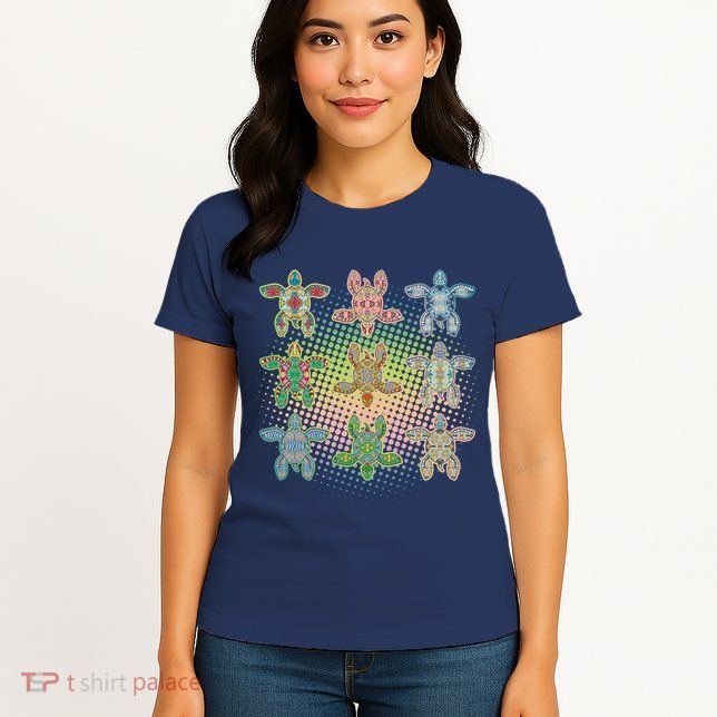 Colorful Tribal Pattern Sea Turtles Womens T-Shirt