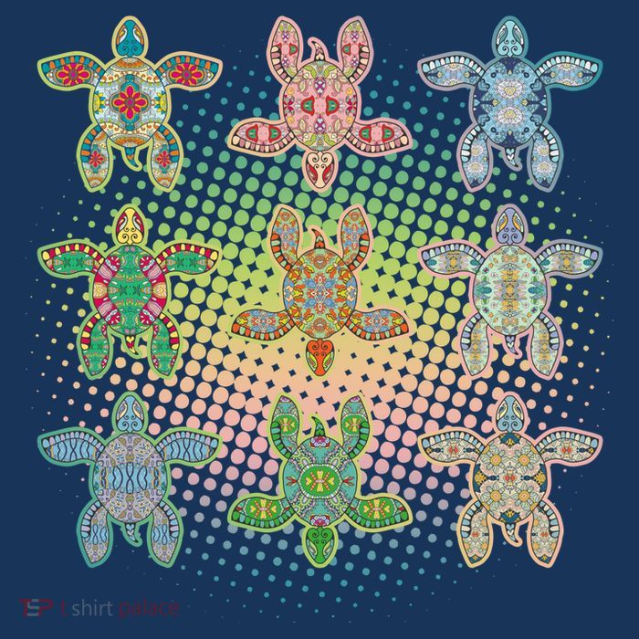 Colorful Tribal Pattern Sea Turtles Womens T-Shirt