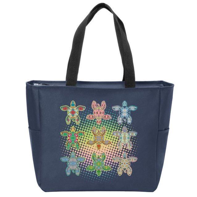 Colorful Tribal Pattern Sea Turtles Zip Tote Bag
