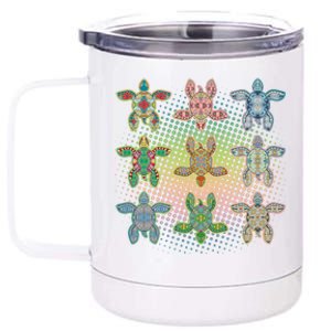 Colorful Tribal Pattern Sea Turtles 12 oz Stainless Steel Tumbler Cup