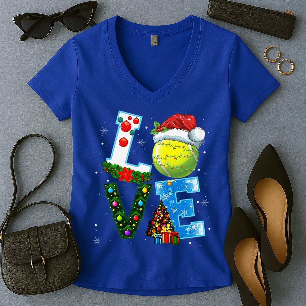 Christmas Tennis Players Lovers Xmas Women's V-Neck T-Shirt