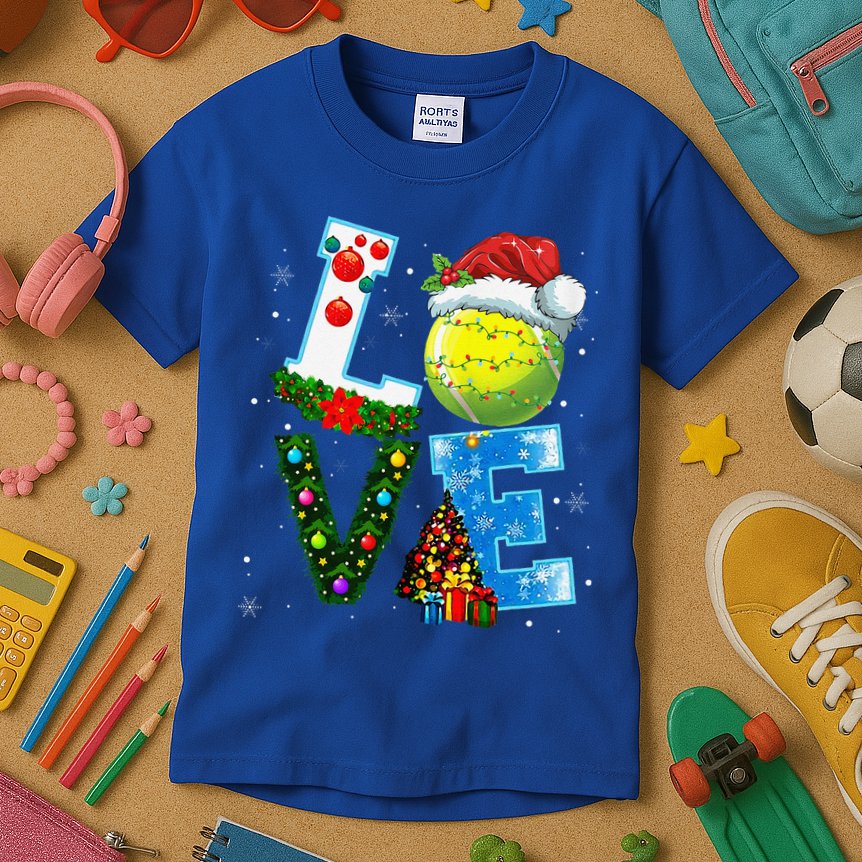 Christmas Tennis Players Lovers Xmas Kids T-Shirt