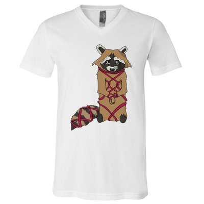 Cute Trash Panda Racoon Shibari Rope Bondage Kawaii V-Neck T-Shirt