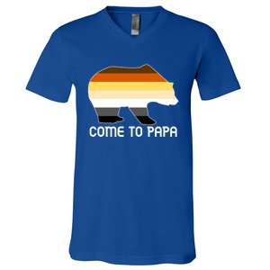 Come To Papa Bear Pride Flag Gift V-Neck T-Shirt