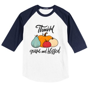 Colorful Thanksgiving Pumpkin Thankful Grateful Blessed Funny Gift Baseball Sleeve Shirt